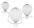 Continuous line drawing of flying three hot air balloons. Vector illustration Royalty Free Stock Photo