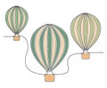 Continuous line drawing of flying three hot air balloons. Vector illustration Royalty Free Stock Photo