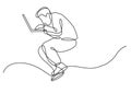 Continuous line drawing of focused man working on laptop computer