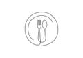 Continuous line drawing of food symbol. Sign of plate, knife, and fork. Minimalism hand drawn one line art minimalist vector
