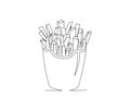 Continuous line drawing of French Fries vector illustration. Frenchfries single line art hand drawn minimalism style