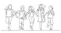 Continuous line drawing of friends group enjoy school finish