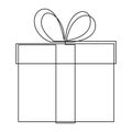 Continuous line drawing of gift box with ribbon bow. One line present design. Vector illustration. Royalty Free Stock Photo