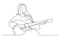 Continuous line drawing of girl playing acoustic guitar Royalty Free Stock Photo