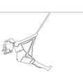 Continuous line drawing of girl swinging on swing