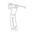 Continuous line drawing of golfer Royalty Free Stock Photo