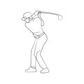 Continuous line drawing of golfer Royalty Free Stock Photo