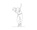 Continuous line drawing of golfer. Single one line art concept of professional golfer swinging the stick to hit ball Royalty Free Stock Photo