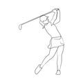 Continuous line drawing of golfer Royalty Free Stock Photo