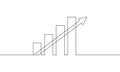 Continuous line drawing of graph business icon. bar chart, growth up, increase arrow Royalty Free Stock Photo