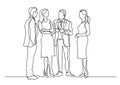 Continuous line drawing of group of business professionals standing discussion