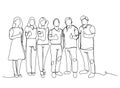 Continuous line drawing of a group of friends Enjoying a line dancing vector illustration
