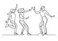 Continuous line drawing of group of girls having fun Royalty Free Stock Photo