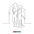 Continuous line drawing of A group of meerkats watching around. Template for your design works. Vector illustration Royalty Free Stock Photo