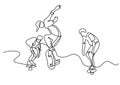 Continuous line drawing of group of skaters