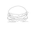 Continuous line drawing of Ham vector illustration. Hamburger single line hand drawn minimalism style