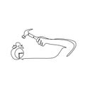 continuous line drawing of a hammer hitting an alarm Royalty Free Stock Photo