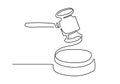 Continuous line drawing of hammer judge on Black and white background. Democracy day one line concept. A judge hammer is drawn by