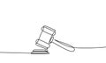 Continuous line drawing of hammer judge on Black and white background.