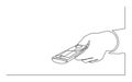 Continuous line drawing of hand clicking remote control