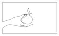 Continuous line drawing of hand giving apple Royalty Free Stock Photo