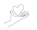 Continuous line drawing of hand giving heart shape for peace and solidarity