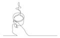 Continuous line drawing of hand holding cup of hot coffee Royalty Free Stock Photo