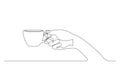 Continuous line drawing hand holding cup of hot coffee or tea Royalty Free Stock Photo