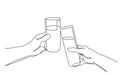 Continuous line drawing of hand holding drinks toasting together