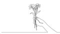 Continuous line drawing of hand holding flower bouquet