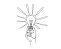 continuous line drawing of hand holding glowing light bulb Royalty Free Stock Photo