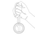 Continuous line Hand Holding Medal vector Best Royalty Free Stock Photo