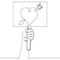 Continuous line drawing hand holding a sign with arrow heart valentines concept Royalty Free Stock Photo