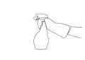 Continuous line drawing of a hand holding sprayer. Cleaning, washing. drawing in one continuous line. One line drawing of a person