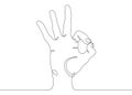 Continuous line drawing Hand showing OK gesture Royalty Free Stock Photo
