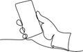 Continuous line drawing of hand using modern mobile phone. Continuous one line drawing of hand holding phone or Royalty Free Stock Photo