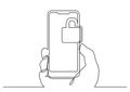 Continuous line drawing of hand using modern mobile phone with security lock Royalty Free Stock Photo