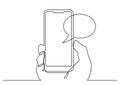 Continuous line drawing of hand using social media app on smart phone