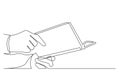Continuous line drawing of hands holding book Royalty Free Stock Photo