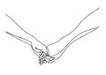Continuous line drawing of hands holding together Royalty Free Stock Photo