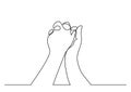 Continuous line drawing of hands holding together Royalty Free Stock Photo