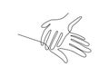 Continuous line drawing of hands holding together. The hand`s of a young boy and girl were holding each other. Sign of love with Royalty Free Stock Photo