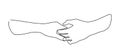 Continuous line drawing of hands holding together. Continuous single non-painted one-line intertwined hands of a man and a woman Royalty Free Stock Photo