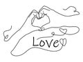 continuous line drawing of hands showing sign of love Royalty Free Stock Photo