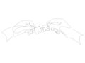 Continuous line drawing of hands solving jigsaw puzzle. Teamwork concept drawn by one line. Vector illustration. Royalty Free Stock Photo