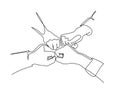 Continuous line drawing of hands of team bumping fists together