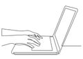 Continuous line drawing of hands typing on laptop computer