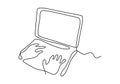 continuous line drawing of hands typing on laptop computer. Single one hand drawn minimalism concept business metaphor of writer, Royalty Free Stock Photo