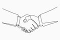 Continuous line drawing of handshake. Handshaking of business partners drawn by one single line. Vector.