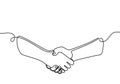 Continuous line drawing of handshake. Shaking hands of business partners drawn by one single line. Business agreement concept